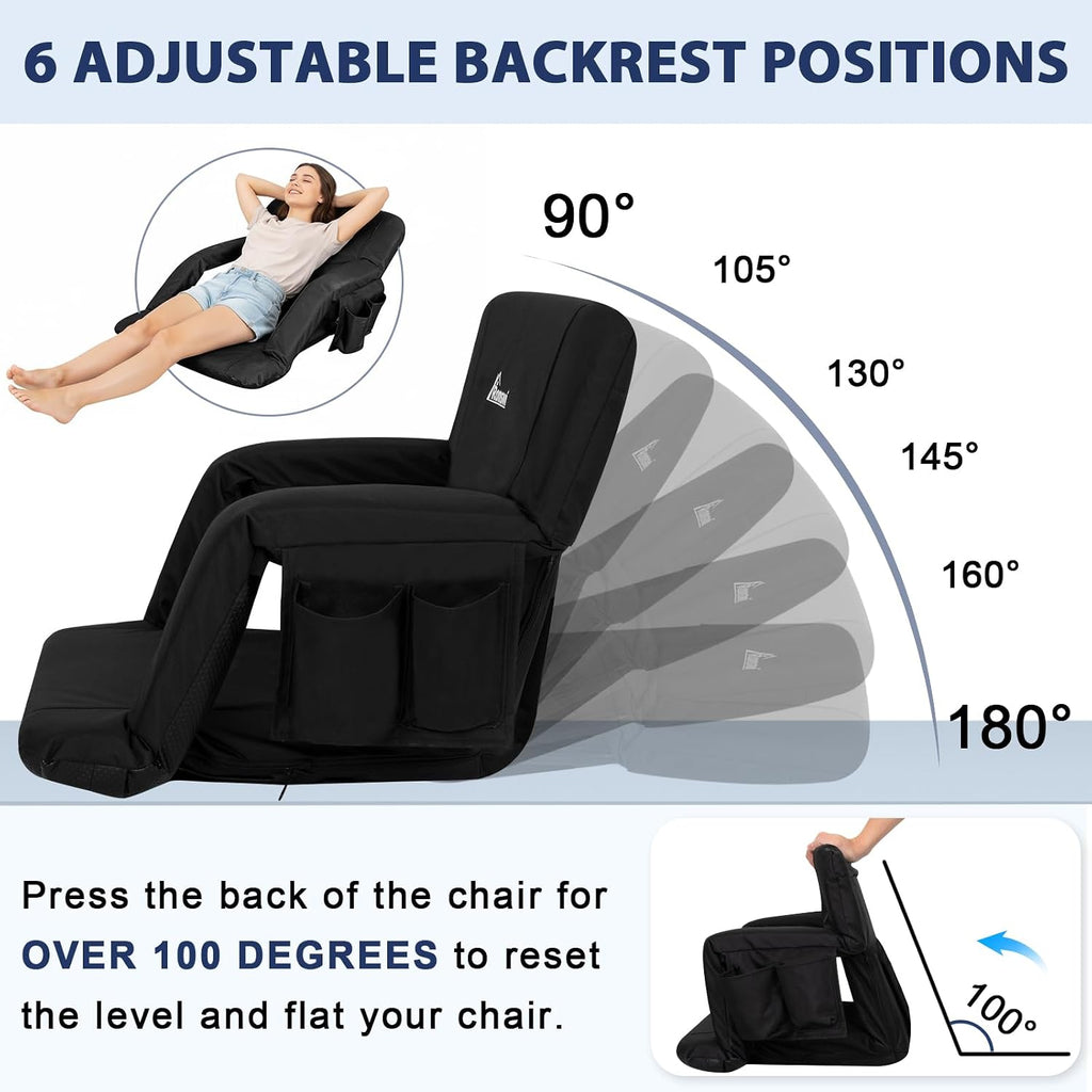 Romswi 2 Pack Wide Backpack Reclining Stadium Seat with Armrests, 6 Adjustable Angle & Hidden Hooks, Bleacher Chair with Padded Backpack Straps & Multiple Pockets for Outdoor (21in)