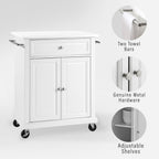 Crosley Furniture Compact Stone Top Small Rolling Cart with Shelves, Microwave Stand with Towel Rack, White