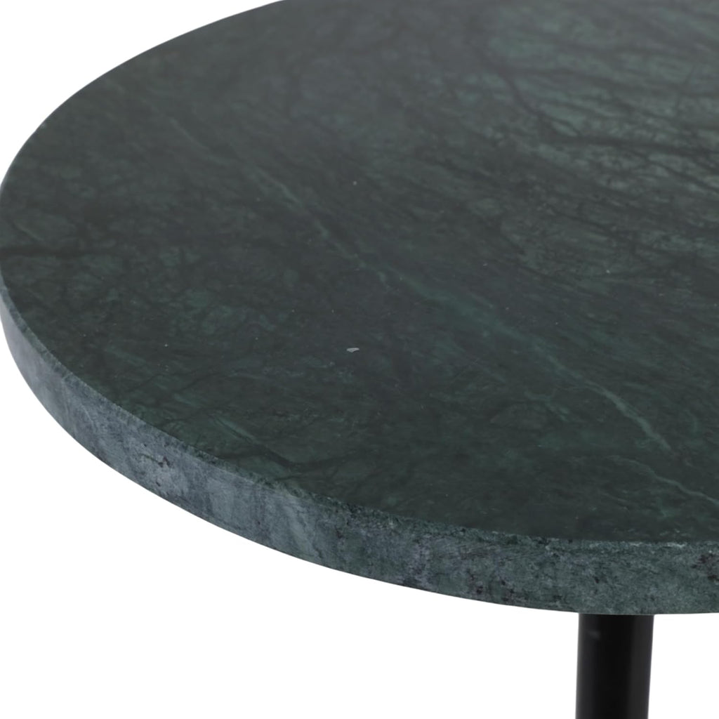 Elegant End Table, Side Table, or Small Night Stand for Room Decor - Slim Metal Drink Table with Marble Top and Trumpet Base for Bedroom or Living Room - Ideal for Small Spaces - 27" Green & Black