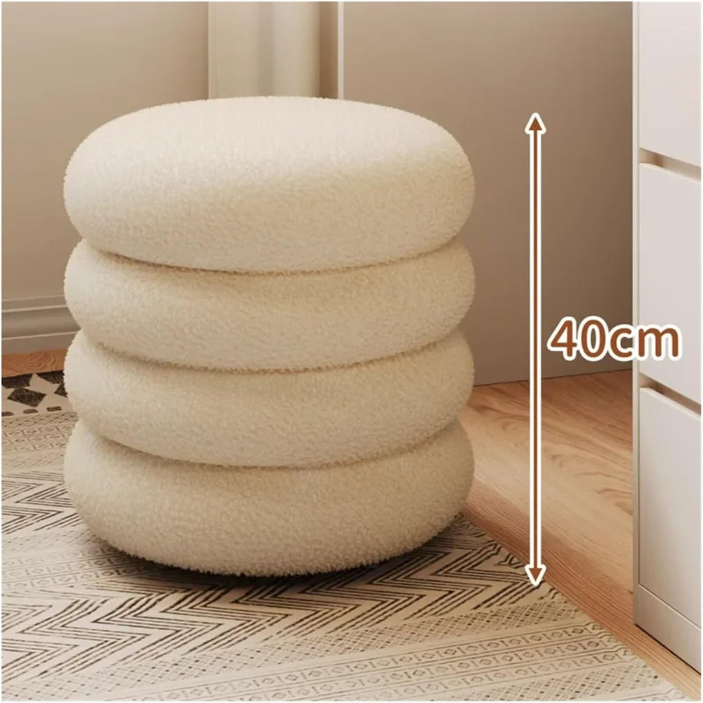 Soft Lamb Wool Ottoman Cream Vanity Stool for Girls' Makeup Bedroom Chair with Minimalist Design Round Pouf Ottoman,35x40cm Pink-One Size