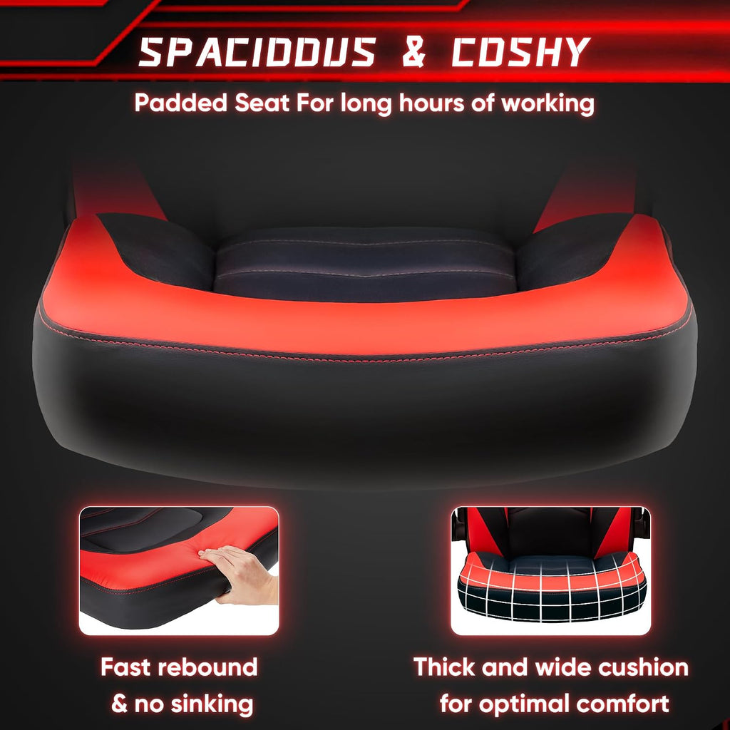 OLIXIS Computer Gaming Chair, Lumbar Support, Video Game | PU Leather, Flip-up Armrests, Adjustable Height, 360° Swivel Wheels, Ergonomic Home Office Desk, Black and Red