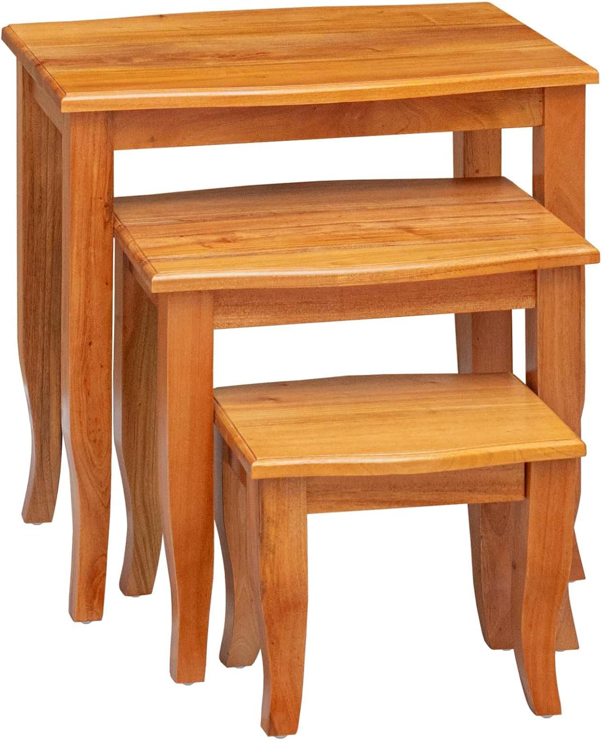 Nesting Side Tables 3 pcs Natural Solid Mahogany Wood | Space Saving Design, Unique Wood Grain, Versatile Accent for Living Room or Bedroom