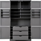 Kitchen Pantry Cabinet, Freestanding Tall Cupboard Storage Cabinet with Power Outlets, Adjustable Shelves and Door Shelves for Living Room, Kitchen (Grey)