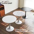 Round Dining Tulip Table for 4, Mid-Century Modern Table with Sturdy Metal Pedestal for Kitchen, Bistro, Cafe, Leisure (Faux Marble White, 31.5 INCH)