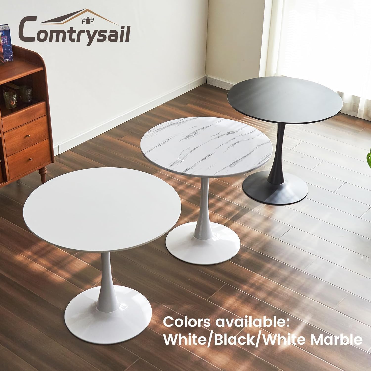 Round Dining Tulip Table for 4, Mid-Century Modern Table with Sturdy Metal Pedestal for Kitchen, Bistro, Cafe, Leisure (Faux Marble White, 31.5 INCH)