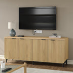 Furniouse Buffet Cabinet with Storage 66.2''W Modern Sideboard with 4 Fluted Doors & Shelves Wood Kitchen Buffet Table Fluted Cabinet for Living Room, Natural Oak