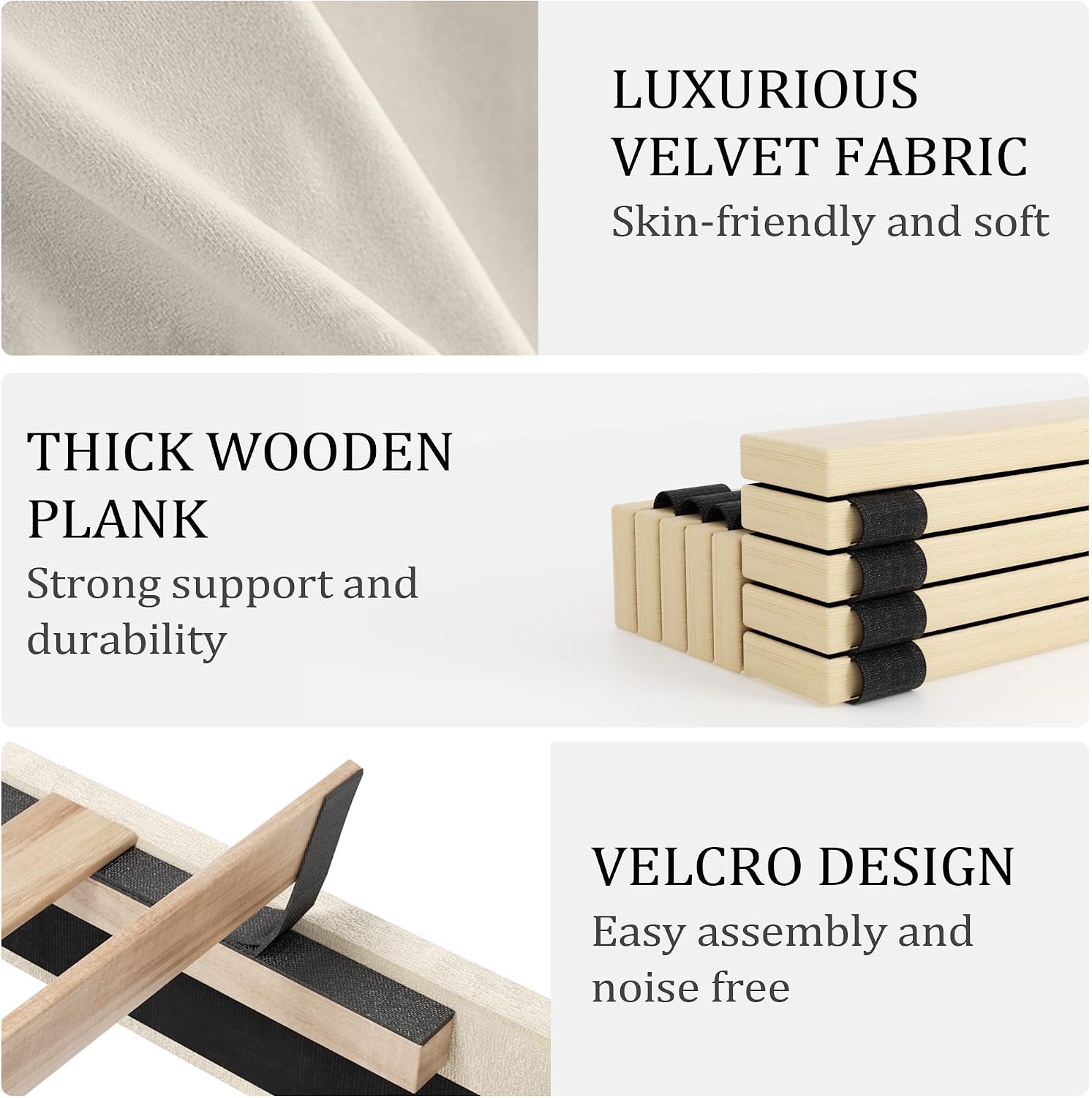 King Size Bed Frame with Tall 51.2" Wingback Headboard, Luxury Platform Bed with Velvet Upholstered Footboard, Deep Button Tufted, Nailhead Trim, No Box Spring Needed, Easy Assembly, Cream