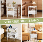 Amazer White Nightstand with Charging Station, Bamboo Night Stand for Bedroom, Bedside Table with USB Ports & Outlets, End Table with Lift-Up Drawer & Open Shelf