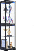 Glass Display Cabinet with Doors, 65" Tall 4-Tier Curio Display Case with 3 Color Lights and Human Body Sensor, Bookcase for Collectibles, Black
