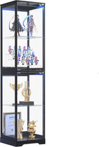 Glass Display Cabinet with Doors, 65" Tall 4-Tier Curio Display Case with 3 Color Lights and Human Body Sensor, Bookcase for Collectibles, Black