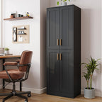 67.7" Tall Kitchen Pantry Storage Cabinet,with 4 Doors,2 Adjustable Shelves,Freestanding Cupboard Farmhouse for Kitchen,Living,Bathroom,Laundry,Dining Room,Assemble Required,Black