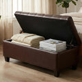 Leather Storage Bench for Living Room, End of Bed Bench with Storage, Large Upholstered Ottoman Benches Entryway Bench with Button-Tufted Shoe Cabinet Ottoman for Dining Room, Hallway, Brown