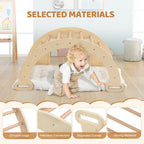 JOYMOR 5-in-1 Montessori Wooden Sensory Table with Collapsible Storage Basin & Blackboard, Multi-use Montessori Sensory Table Set for Kids and Toddlers with Arch Climber Rocker and Cushion