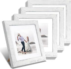 8x8 Picture Frames Set of 4 with Real Glass, Distressed White Frame Display 6x6 Pictures with Mat or 8 x 8 Without Mat, Wood Square Photo Frame for Wall Mount and Tabletop Display