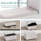 BRIAN & DANY 30 Inches Folding Storage Ottoman Bench, Ottoman with Storage for Living Room, with Wooden Feet and Lid, White