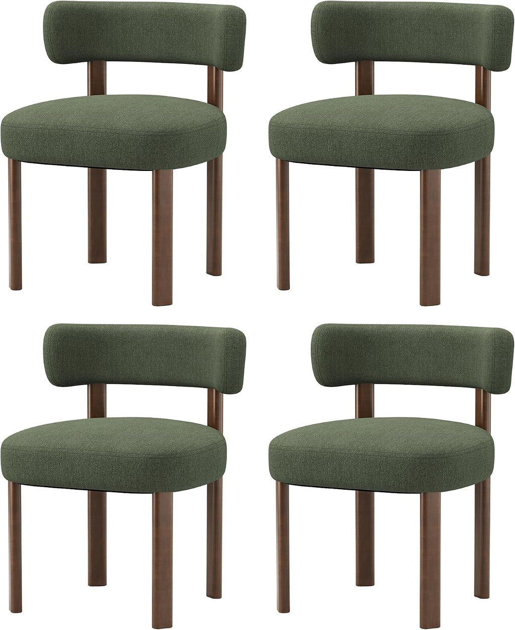 Wooden Dining Chairs Set of 4, Upholstered Kitchen Chairs with Solid Wood Legs, Mid Century Dining Room Chair with Ergonomic Curved Backrest for Kitchen Dining Vanity, Green