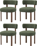 Wooden Dining Chairs Set of 4, Upholstered Kitchen Chairs with Solid Wood Legs, Mid Century Dining Room Chair with Ergonomic Curved Backrest for Kitchen Dining Vanity, Green