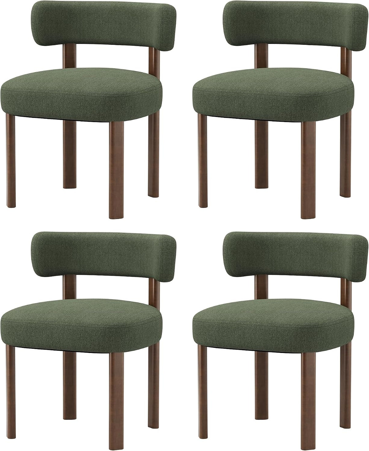 Wooden Dining Chairs Set of 4, Upholstered Kitchen Chairs with Solid Wood Legs, Mid Century Dining Room Chair with Ergonomic Curved Backrest for Kitchen Dining Vanity, Green