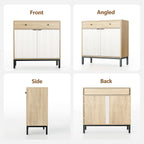 Mericonia Farmhouse Buffet Sideboard Cabinet with Storage, Fluted Coffee Bar with Doors and Adjustable Shelves, Modern Wood Cabinet for Kitchen, Livingroom (Fluted 2 Door, Oak & White)