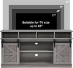 TV Stand Sliding Barn Door Modern&Farmhouse Wood Entertainment Center, Storage Cabinet Table Living Room with Adjustable Shelves for TVs Up to 65" (Gray, Farmhouse with Open Shelf)