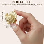 Set of 12 Turkey Napkin Rings for Thanksgiving Table Decor | Premium Metal Dinnerware Holders | Fall Harvest, Christmas & Holiday Banquet Accessories (Gold) - ALPHA Living HOME