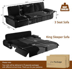 94.5" Pull Out Couch King Size, Futon Sofa Bed, 3-in-1 Convertible Sleeper Sofa Bed with Cushion Armrest, Modern Corduroy Loveseat Couches for Living Room, Small Space, Apartment, Black