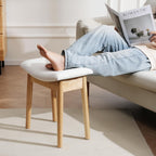 18" Small Vanity Chair Ottoman Bench Saddle Cushion Linen Beige | Soft Saddle Linen Stool, Footrest, Ottoman, Compact for Bedrooms, Living Rooms. Sturdy Esay Assembly(Classic-Beige)