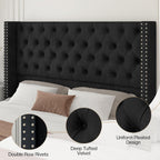 Jocisland King Size Bed Frame with 51.6" Velvet Wingback Headboard, Black