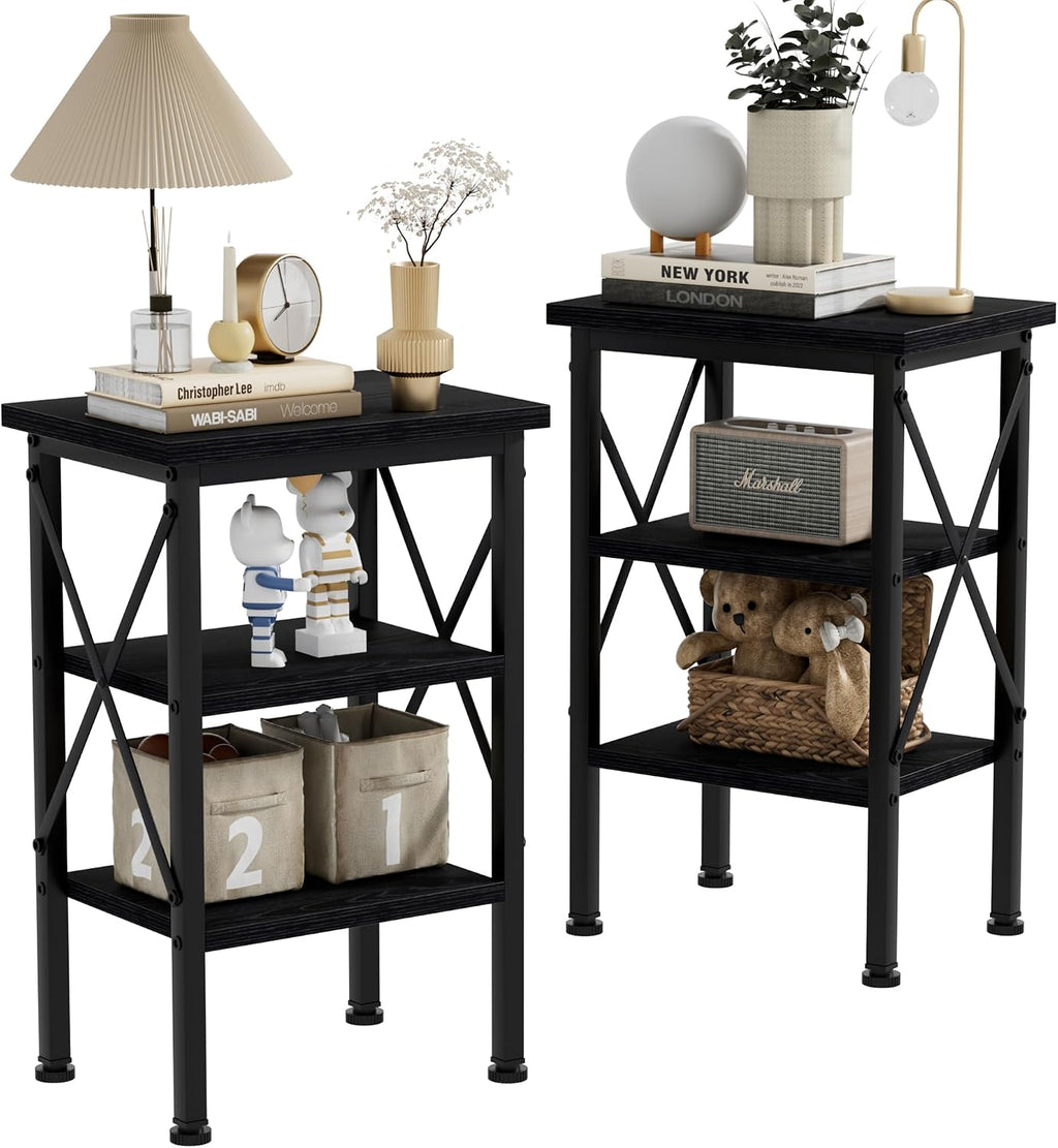 VECELO Modern Nightstands X-Design Side End Table Night Stand with Storage Shelf for Bedroom,Living Room