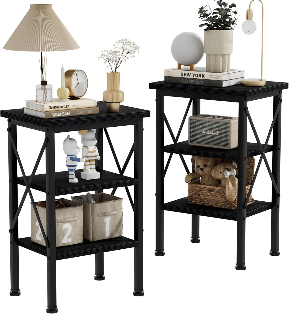 VECELO Modern Nightstands X-Design Side End Table Night Stand with Storage Shelf for Bedroom,Living Room