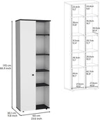 67" H Kitchen Storage Cabinet with One Door, Five Interior Shelves and Five Exterior Shelves,White/Black