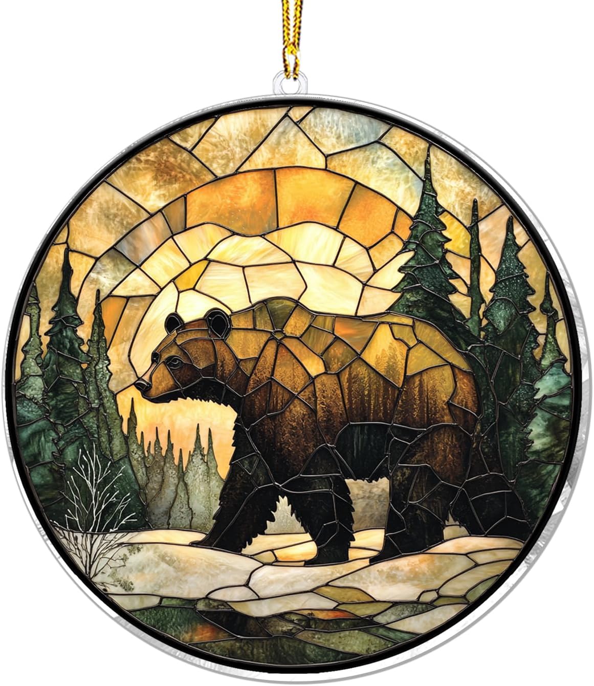 Bear Suncatcher – Grizzly Bear Window Hanging Art for Cabin Decor, Rustic Nature Wildlife Gift for Outdoors Lovers – Forest Animal Window Ornamen, Nature Lover Gift for Outdoors Enthusiastst (Sun-29)