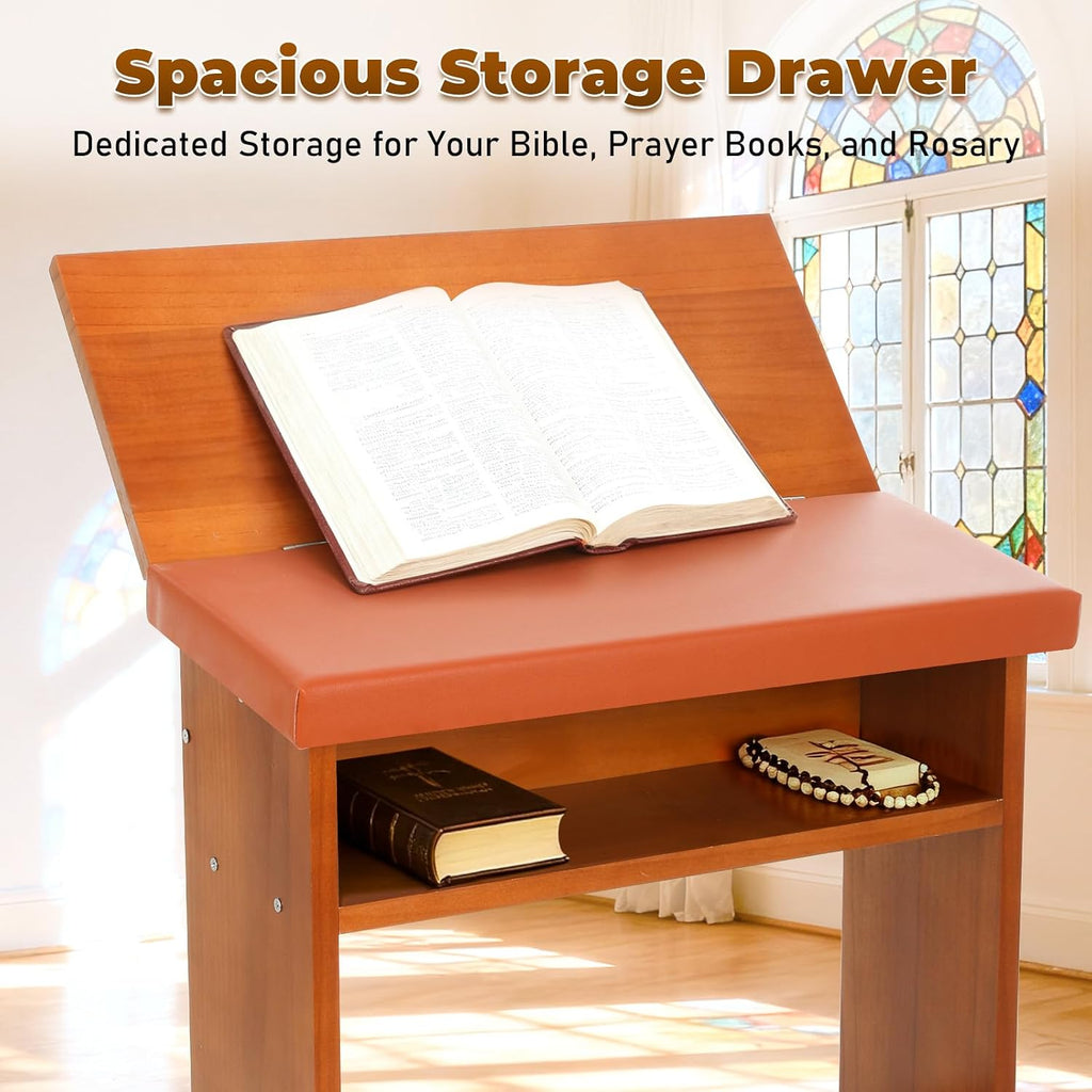 Prayer Kneeler Bench with Book Rest, Adjustable Height Foldable Kneeling Bench with Thick Padding, Portable Prayer Stool for Home, Church and Meditation