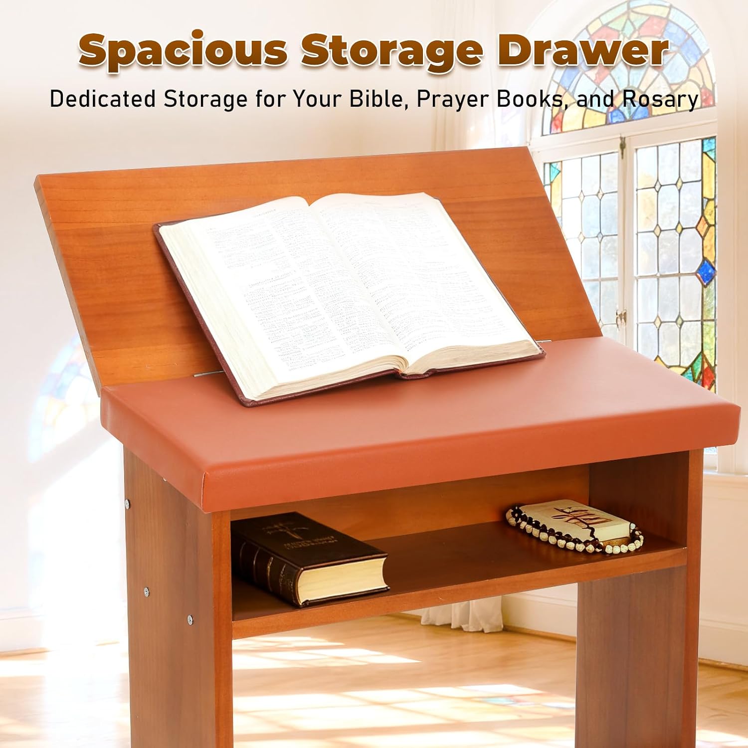 Prayer Kneeler Bench with Book Rest, Adjustable Height Foldable Kneeling Bench with Thick Padding, Portable Prayer Stool for Home, Church and Meditation