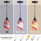 Mini Glass Pendant Light 4.72" with Handblown Burgundy Marble Art Glass Hanging Light 3-Pack Oval Ceiling Hanging Light Fixture for Dining Room Kitchen Island Cafe Foyer Hallway