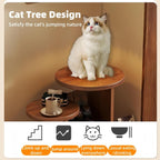Cat Tree and End Tables, Cat Nightstand, Wooden Round Side Table wiht Cats Houses, Small Bedside Table with 3-Tier Storage Shelves, Modern Cats Furniture for Living Room Bedroom(Brown)