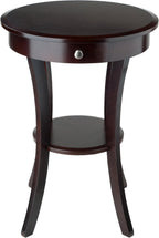 Casafoyer Wood Sasha Accent Table, 20" Round Top, 27" High, Solid Wood with Drawer & Shelf, Elegant Curved Design in Cappuccino Finish, Versatile for Living Room, Bedroom, or Entryway