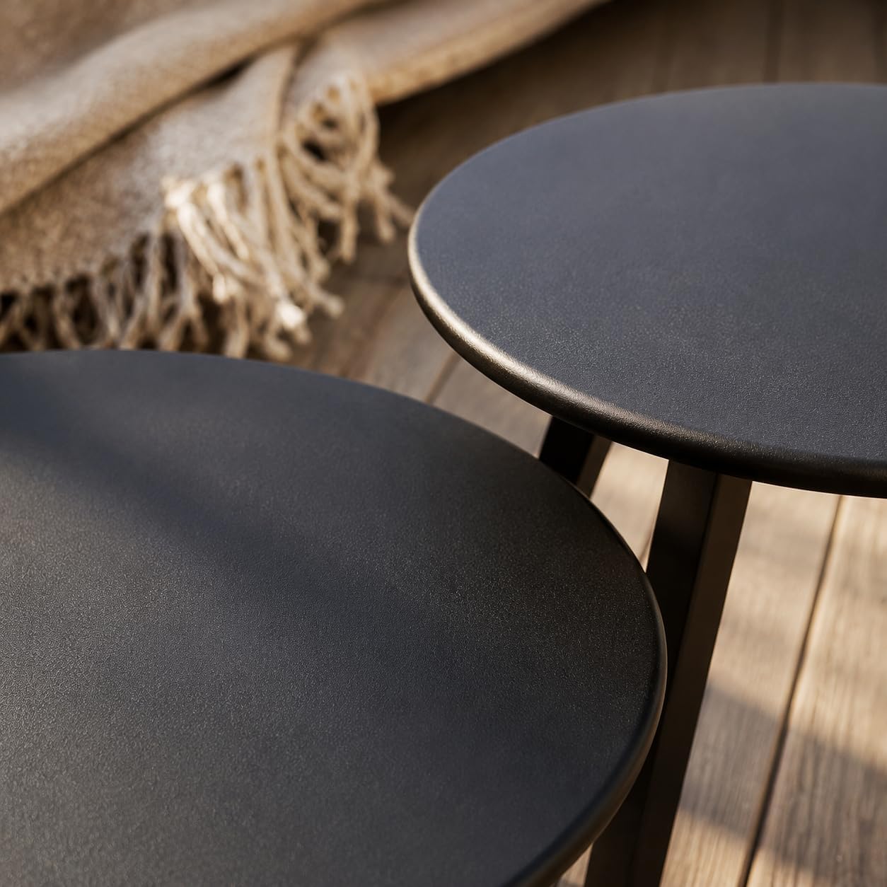 Weather Resistant Modern 2 Piece Round Nesting Coffee Table Set