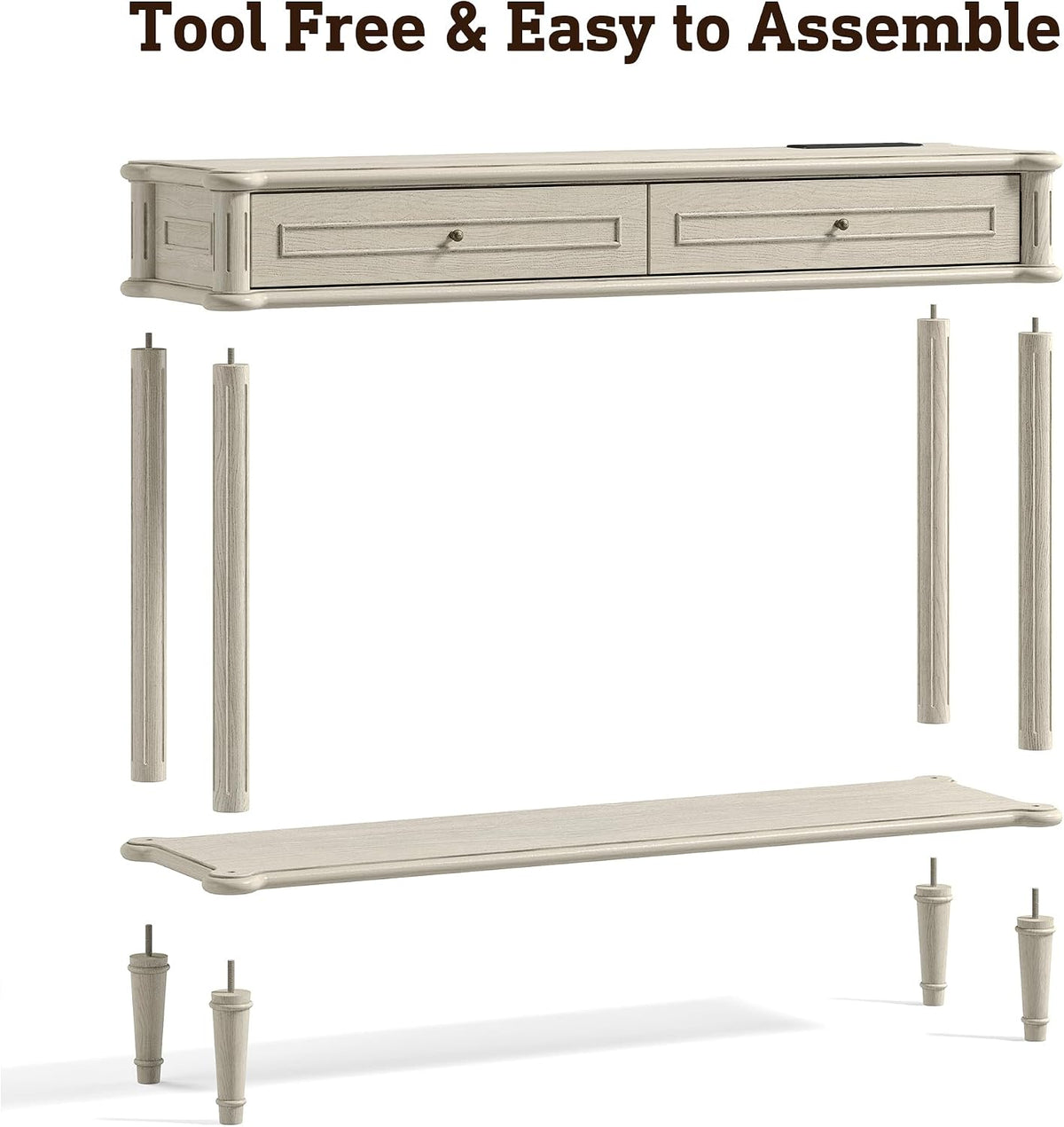 Solid Wood Console Table for Entryway with Charging Station,Retro Entryway Table with 2 Drawers-Easiest Assembly,Sofa Table with Bottom Shelf,Narrow Long Couch Table Behind Sofa for Living Room,Foyer