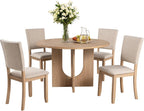 leovanni Round Dining Table Set for 4, Kitchen Table with 4 Upholstered Chairs, 5-Piece Wood Dining Table and Chairs Set for Kitchen, Patent Pending