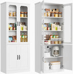 White Kitchen Pantry Cabinet, 78.7" Tall China Cabinet with Glass Doors and Adjustable Shelves, Wooden Display Cabinet for Dining, Living Room, White (Large, 31.5" W)