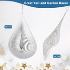 Wind Spinner Flowing-Light Effect Courtyard Decorations Made of Stainless Steel House Hanging Decoration 12“x 8“ Spinners with a 360° Rotating Hook (1 pc Water Drop-Silver)