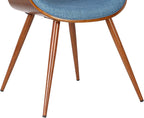 Armen Living Butterfly Mid-Century Dining Chair in Walnut Finish and Blue Fabric - Set of 2