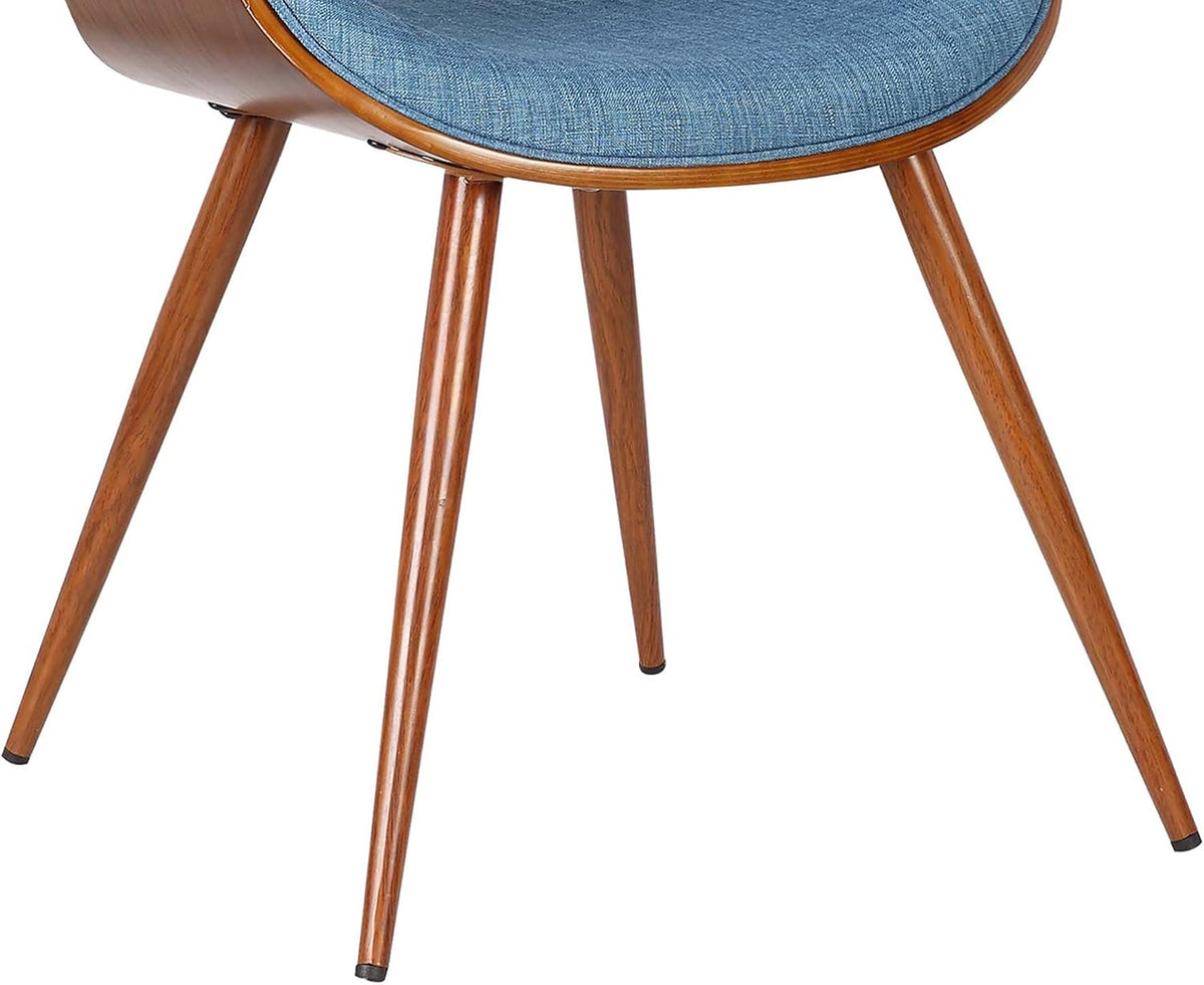 Armen Living Butterfly Mid-Century Dining Chair in Walnut Finish and Blue Fabric - Set of 2