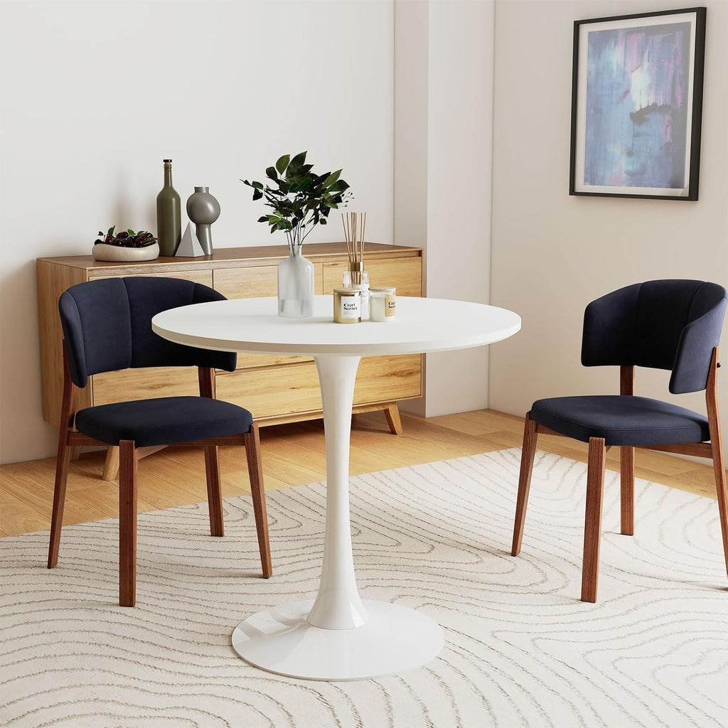 27.5" White Round Dining Table, MDF Top with Metal Pedestal Base, Modern Accent Table for Small Spaces, Kitchen, Dining Room & Living Room