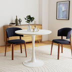 27.5" White Round Dining Table, MDF Top with Metal Pedestal Base, Modern Accent Table for Small Spaces, Kitchen, Dining Room & Living Room