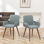 LUNLING Mid Century Modern Faux Leather Dining Room Chairs,Upholstered Seat Metal Legs Chairs Blue Faux Leather Kitchen Chair Reception Room Chair,1PCS