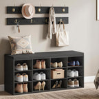 HOOBRO Shoe Storage Bench with Cushion, 39.4" L Entryway Bench with 12 Cubbies, Entryway Hall Tree with Storage, Cubby Shoe Rack Bench with Coat Rack for Hallway, Holds up to 330 lb, Black BB112HX01