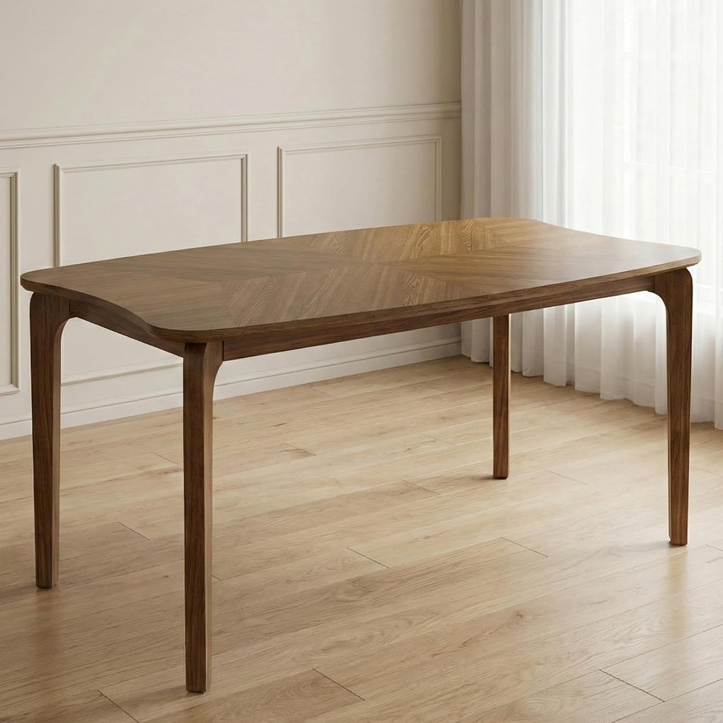 DUOMAY Mid-Century Modern Walnut Color Dining Table, 63" Rectangular Kitchen Table with Solid Wood Legs, Curved Edges, 6-Person Table for Dining Room Living Room Kitchen