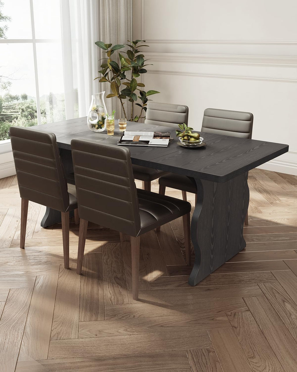 LITTLE TREE Modern Dining Table for 4-6 People, 63 Inch Rectangular Kitchen Table, Wooden Kitchen & Dining Room Tables Furniture, Black